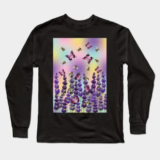 Lavender Bees Butterflies Art Long Sleeve T-Shirt